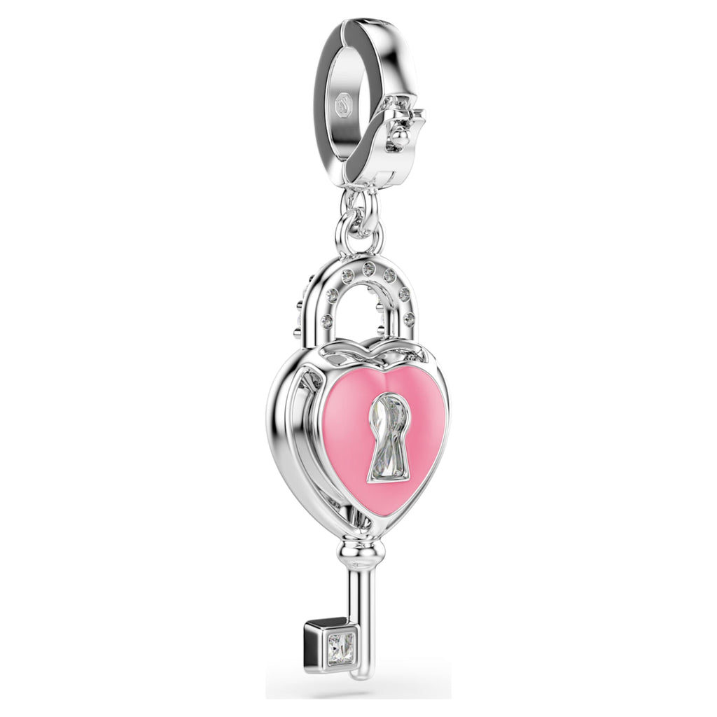 Swarovski Idyllia charm Mixed cuts, Heart with key, White, Rhodium plated