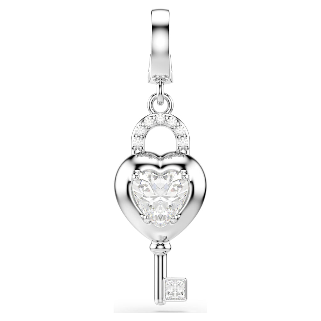Swarovski Idyllia charm Mixed cuts, Heart with key, White, Rhodium plated