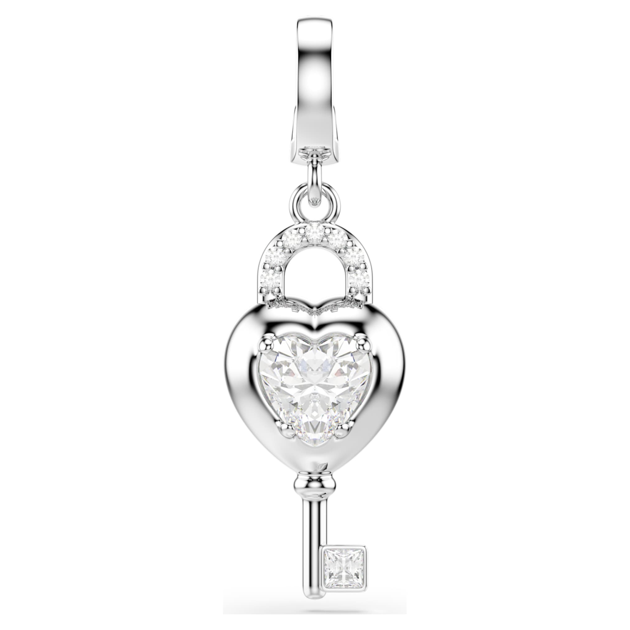 Swarovski Idyllia charm Mixed cuts, Heart with key, White, Rhodium plated