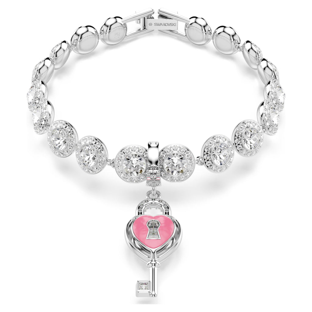 Swarovski Idyllia charm Mixed cuts, Heart with key, White, Rhodium plated