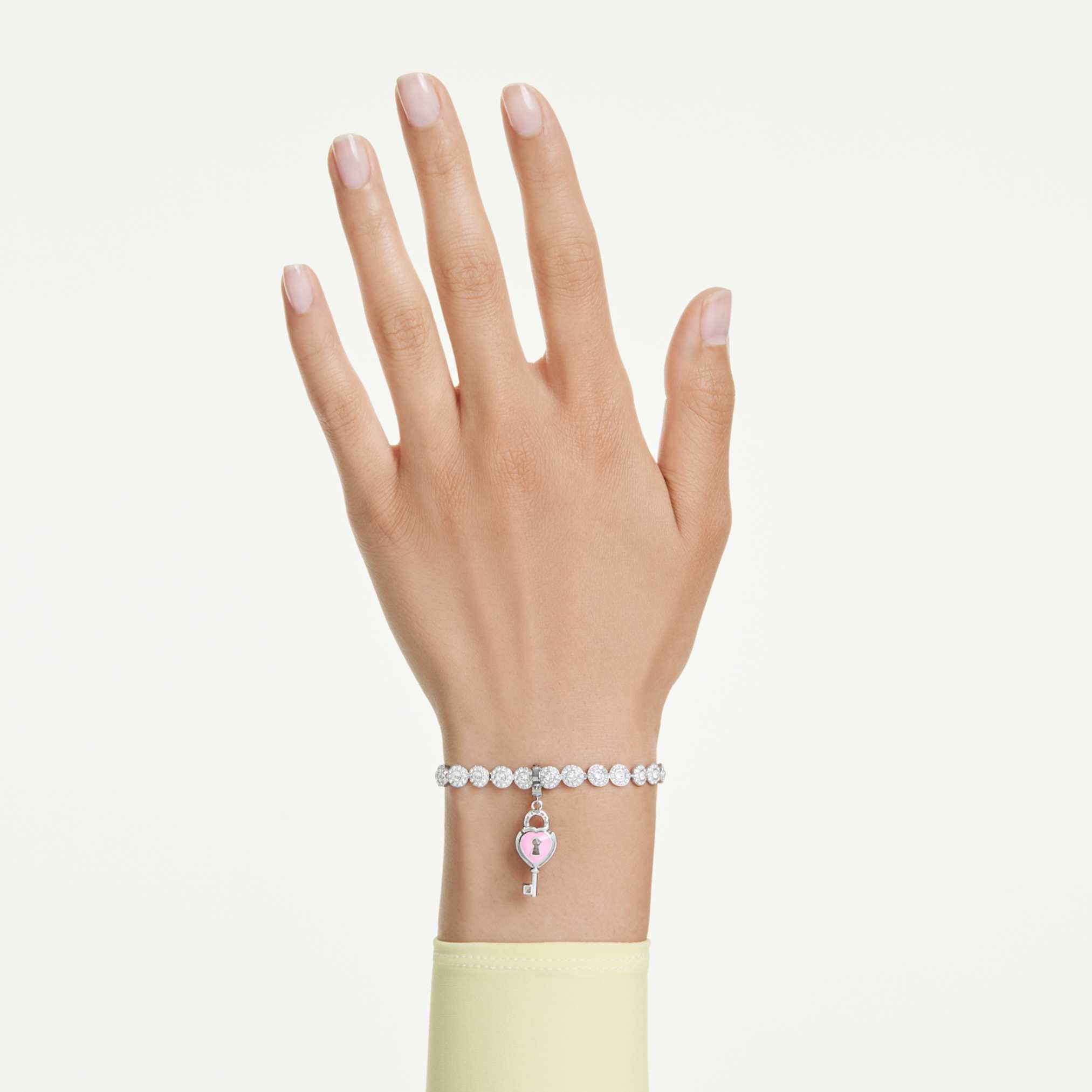 Swarovski Idyllia charm Mixed cuts, Heart with key, White, Rhodium plated