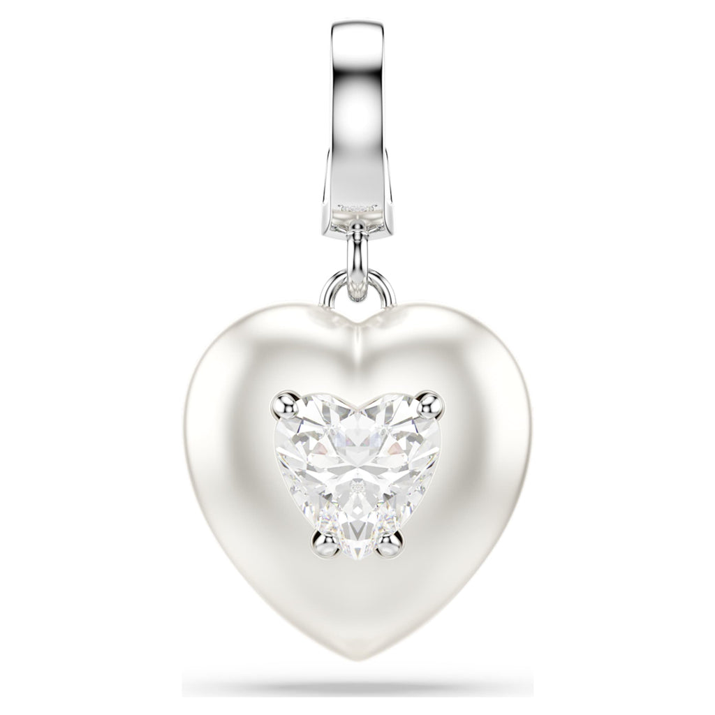 Swarovski Idyllia charm Mixed cuts, Pearl-colored coating, Heart, White, Rhodium plated
