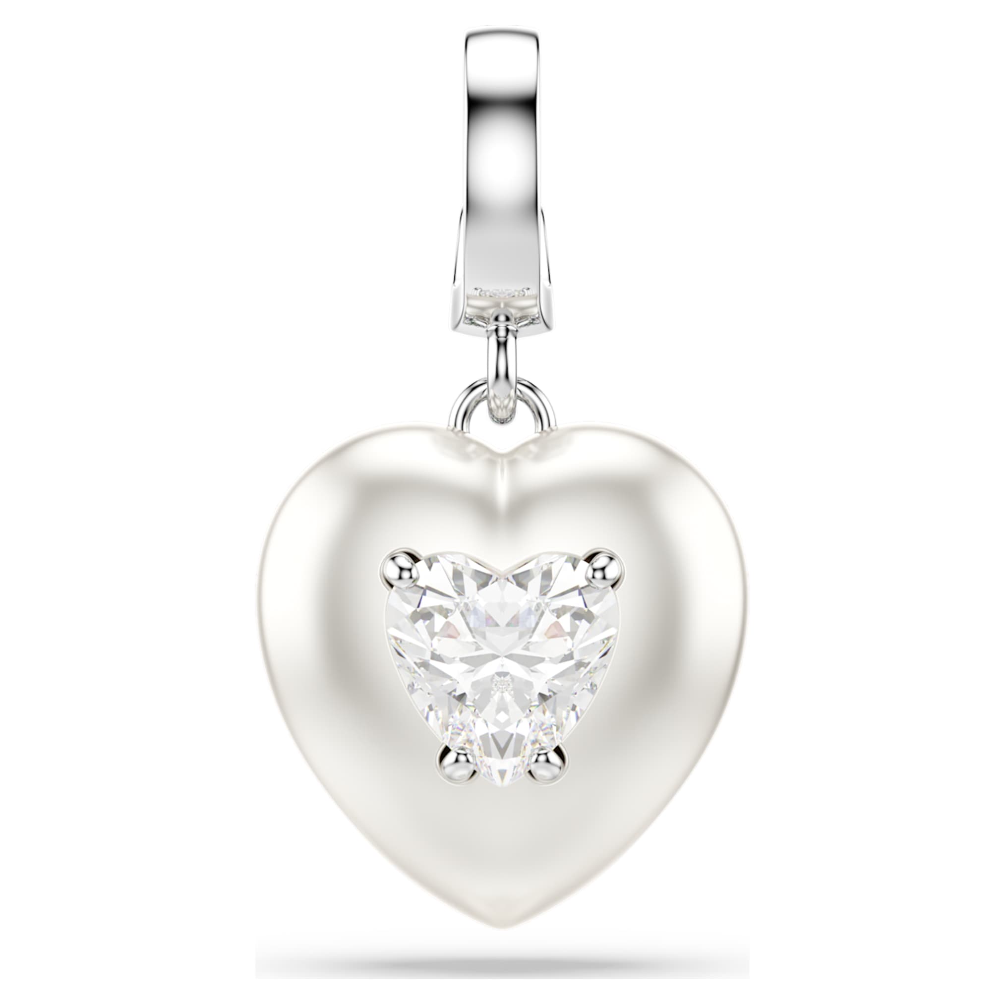 Swarovski Idyllia charm Mixed cuts, Pearl-colored coating, Heart, White, Rhodium plated