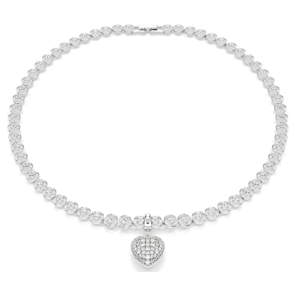 Swarovski Idyllia charm Mixed cuts, Pearl-colored coating, Heart, White, Rhodium plated
