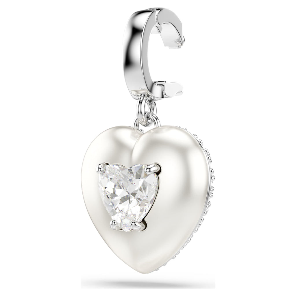 Swarovski Idyllia charm Mixed cuts, Pearl-colored coating, Heart, White, Rhodium plated