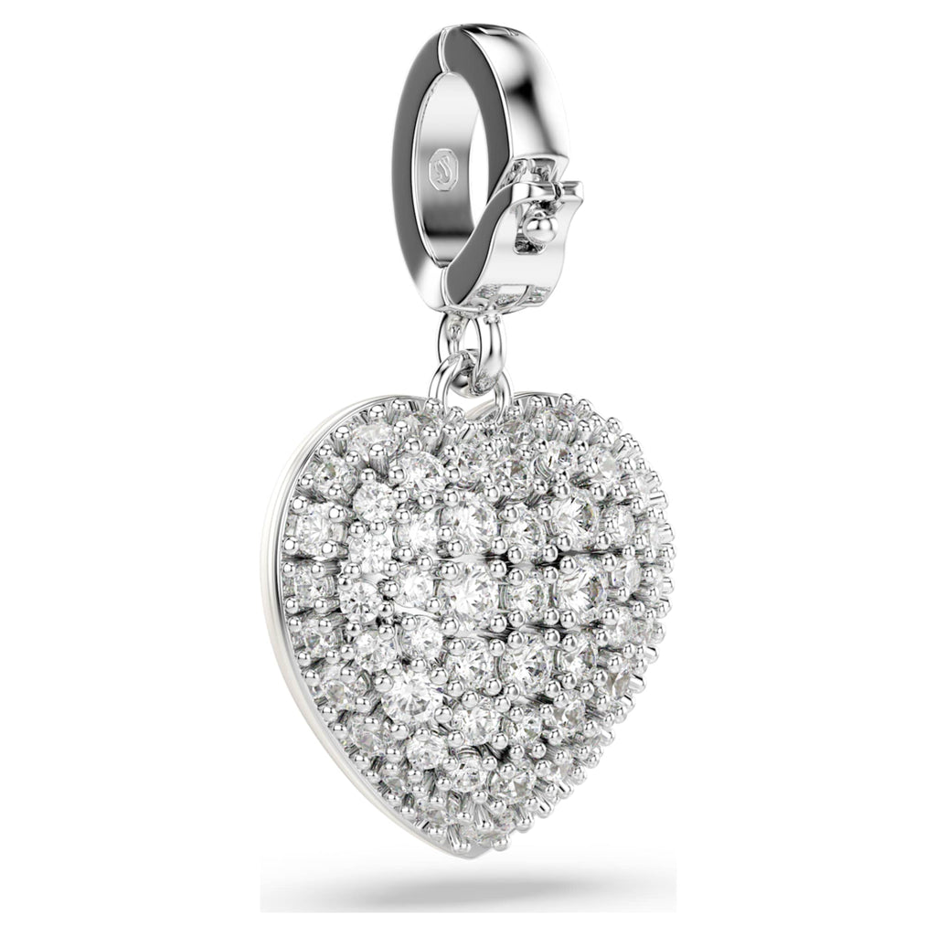 Swarovski Idyllia charm Mixed cuts, Pearl-colored coating, Heart, White, Rhodium plated