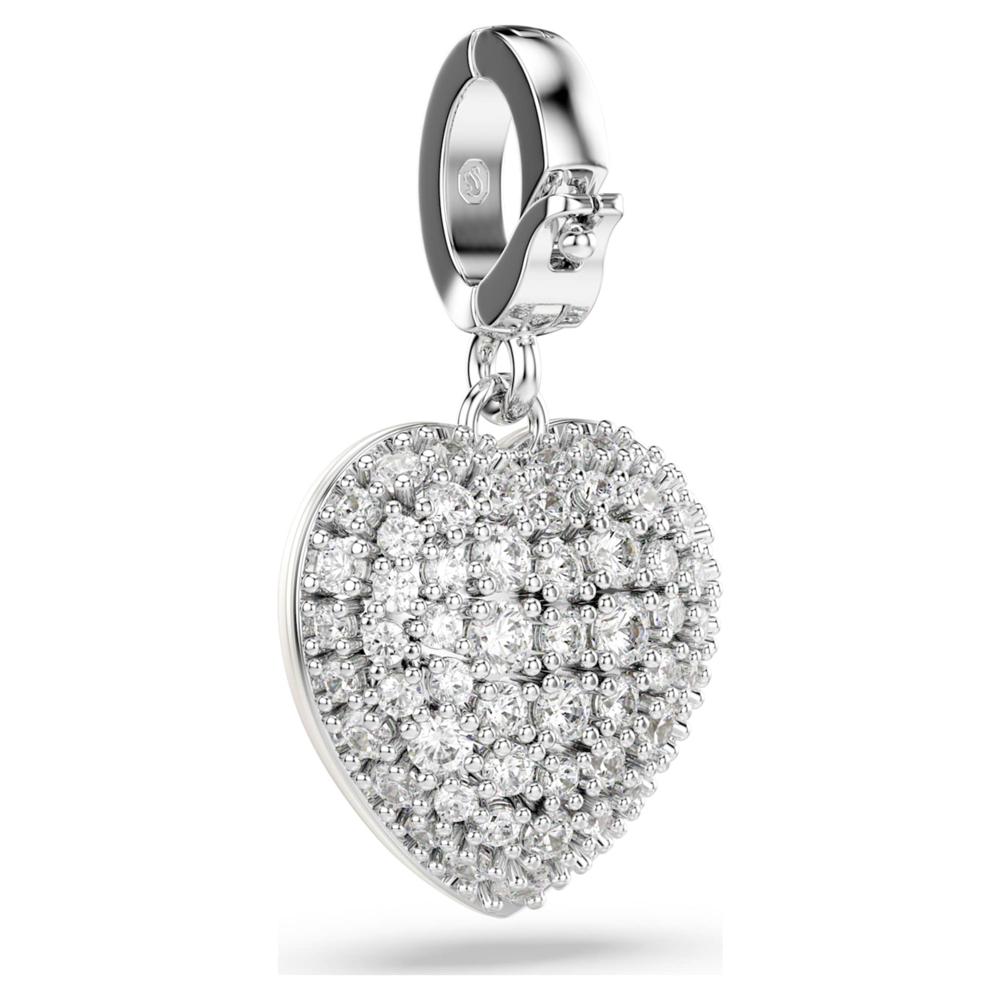 Swarovski Idyllia charm Mixed cuts, Pearl-colored coating, Heart, White, Rhodium plated