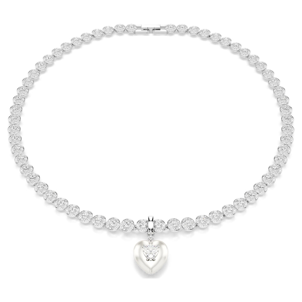 Swarovski Idyllia charm Mixed cuts, Pearl-colored coating, Heart, White, Rhodium plated