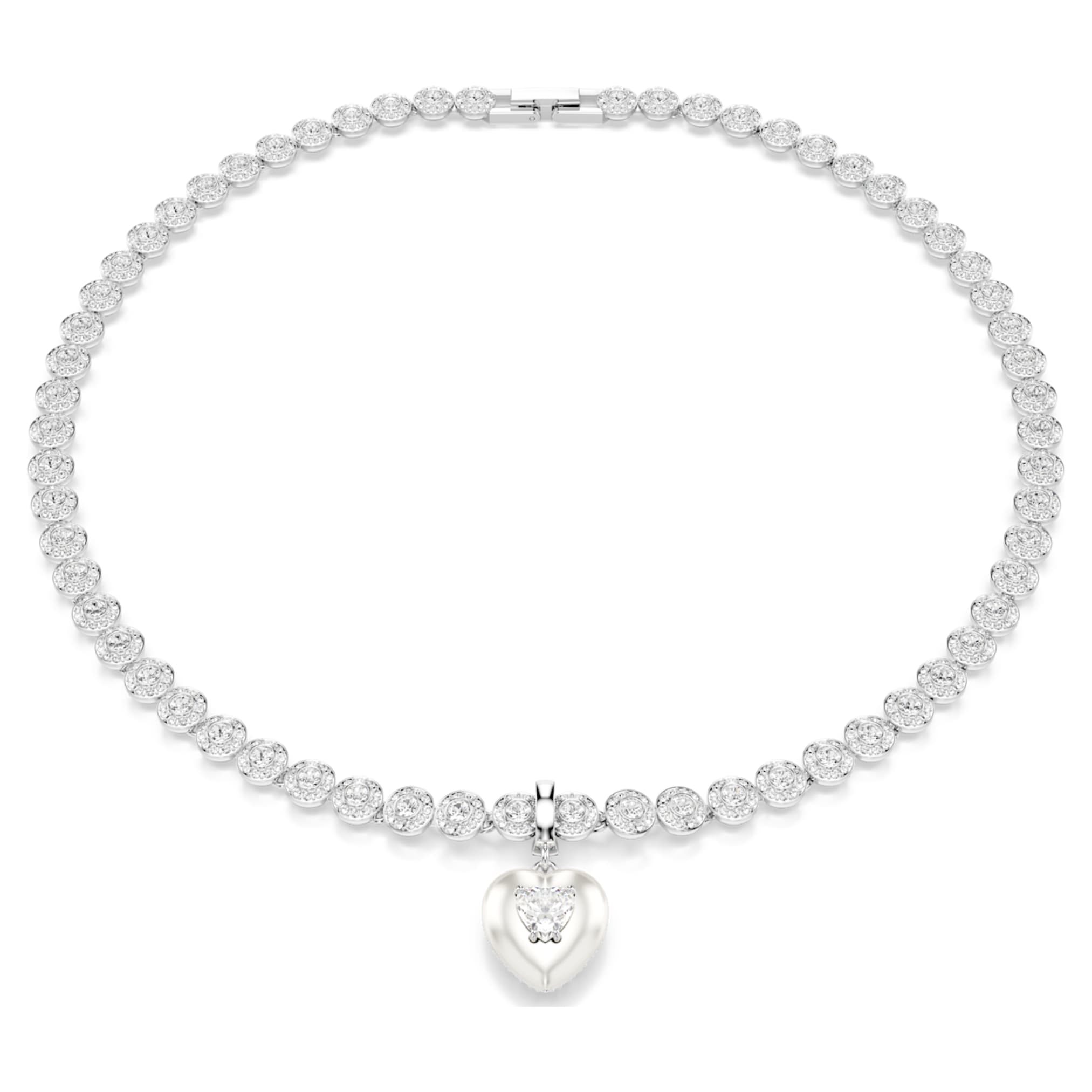 Swarovski Idyllia charm Mixed cuts, Pearl-colored coating, Heart, White, Rhodium plated