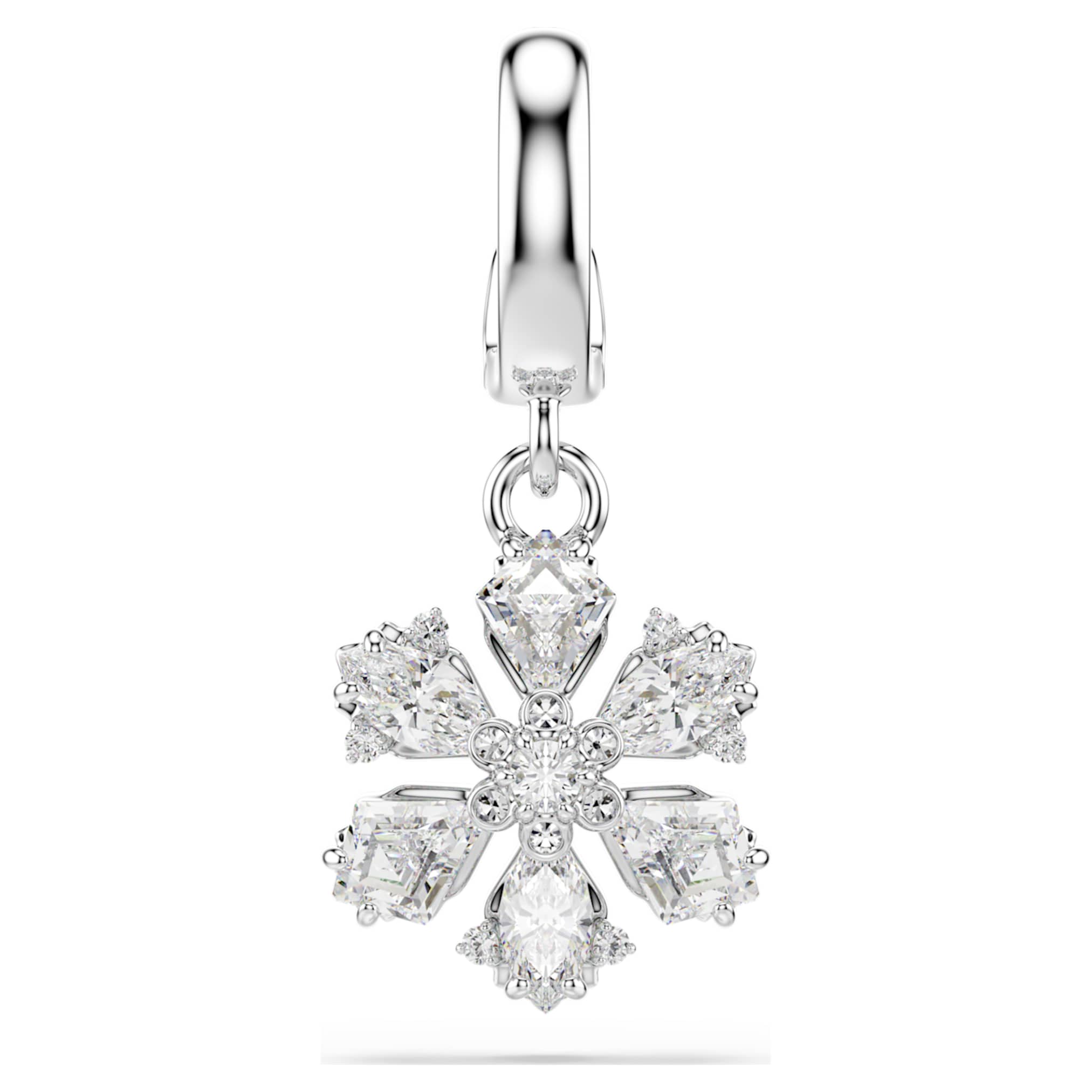 Swarovski Idyllia charm Mixed cuts, Snowflake, White, Rhodium plated