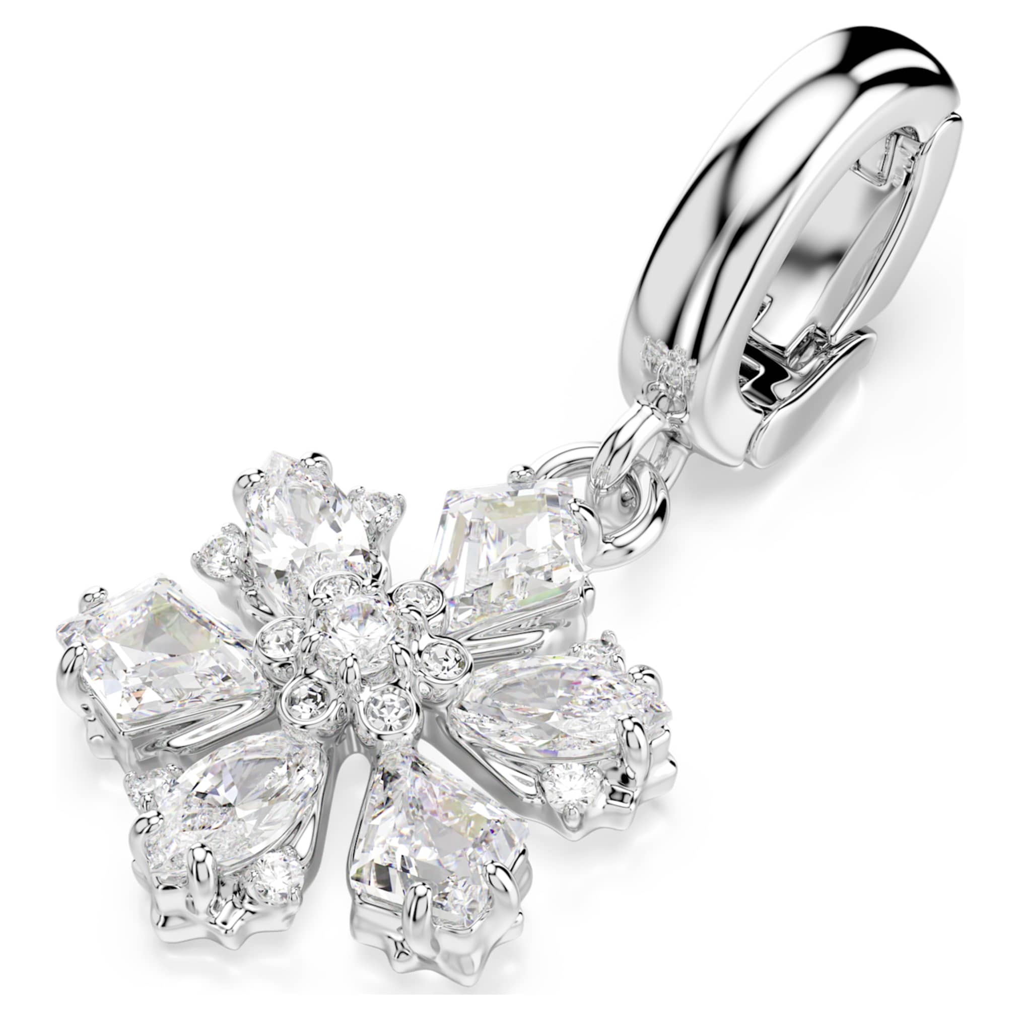 Swarovski Idyllia charm Mixed cuts, Snowflake, White, Rhodium plated