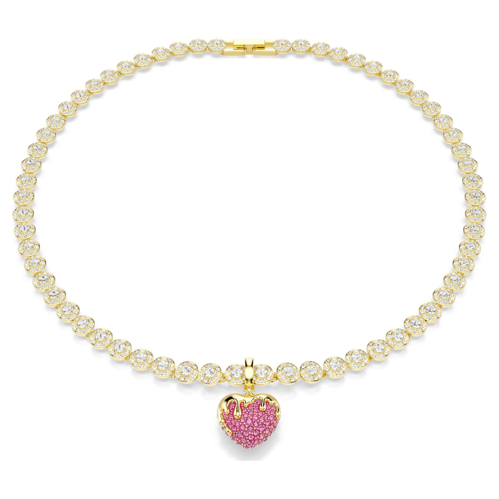 Swarovski Idyllia charm Round cut, Heart, Pink, 18K gold finish