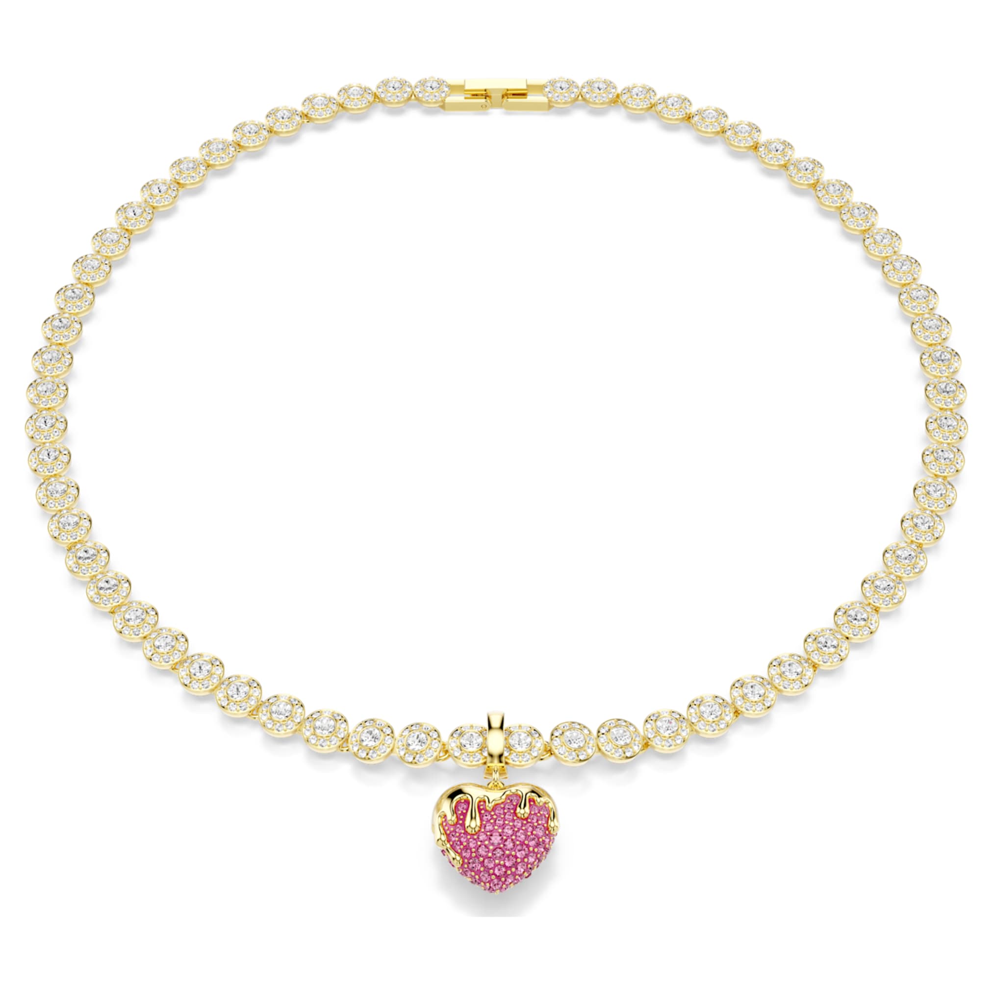 Swarovski Idyllia charm Round cut, Heart, Pink, 18K gold finish
