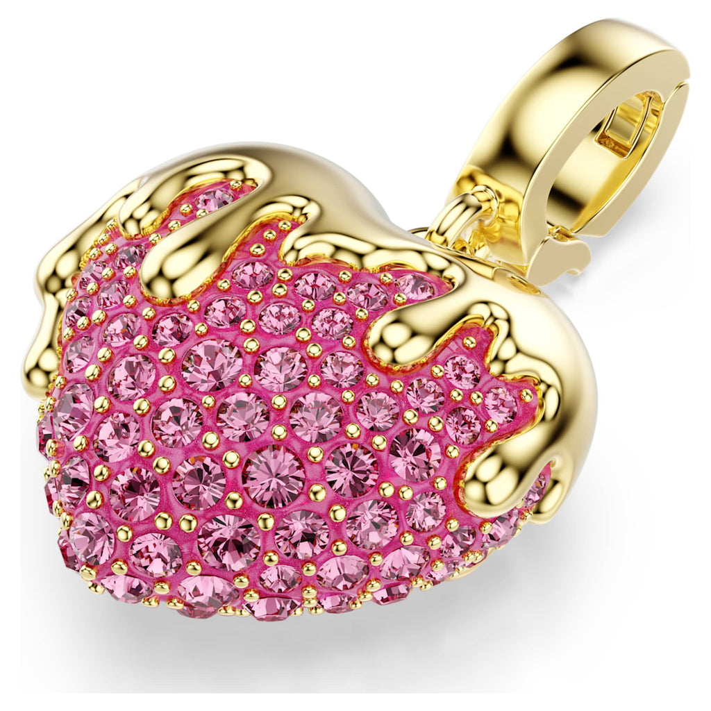 Swarovski Idyllia charm Round cut, Heart, Pink, 18K gold finish