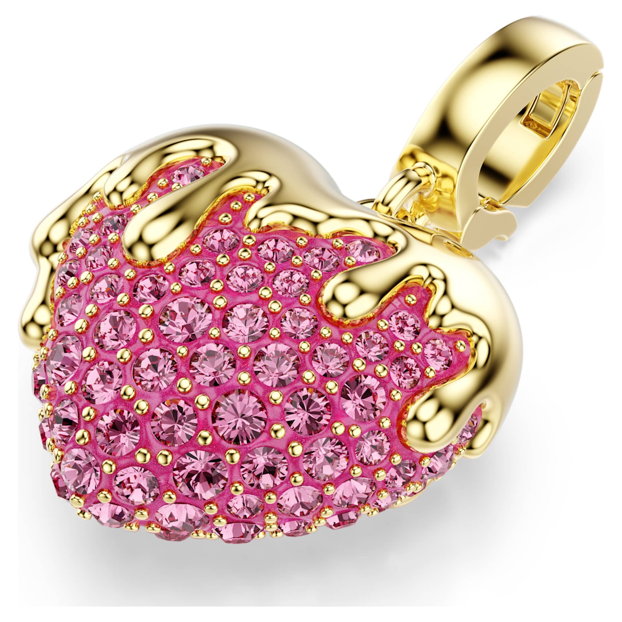 Swarovski Idyllia charm Round cut, Heart, Pink, 18K gold finish