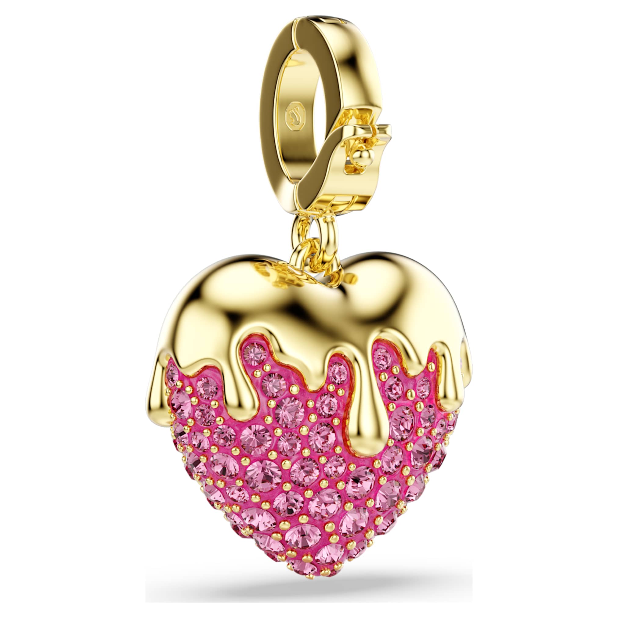 Swarovski Idyllia charm Round cut, Heart, Pink, 18K gold finish
