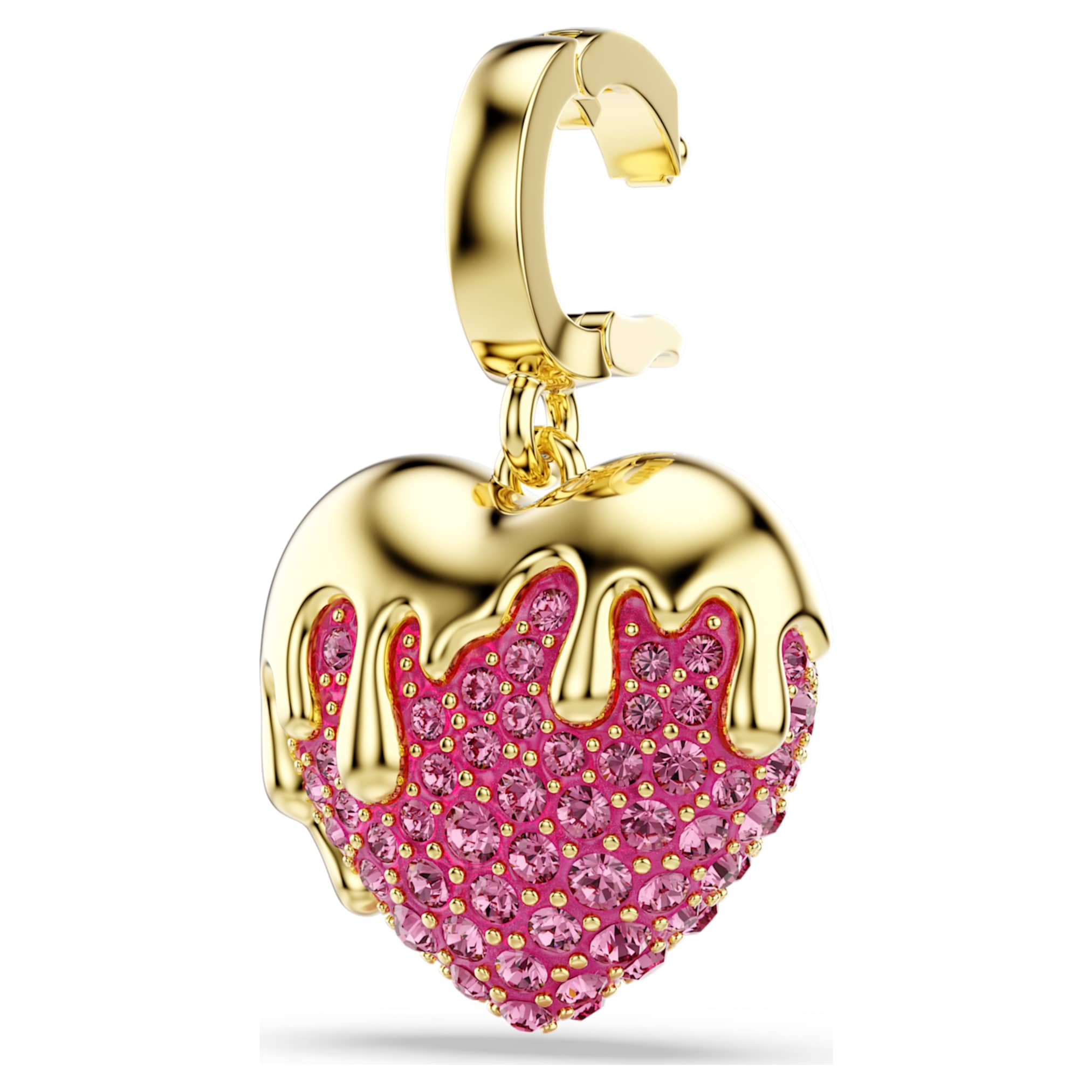 Swarovski Idyllia charm Round cut, Heart, Pink, 18K gold finish