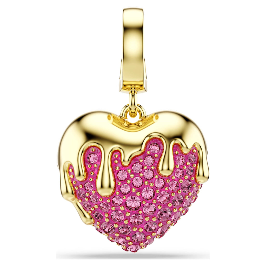 Swarovski Idyllia charm Round cut, Heart, Pink, 18K gold finish