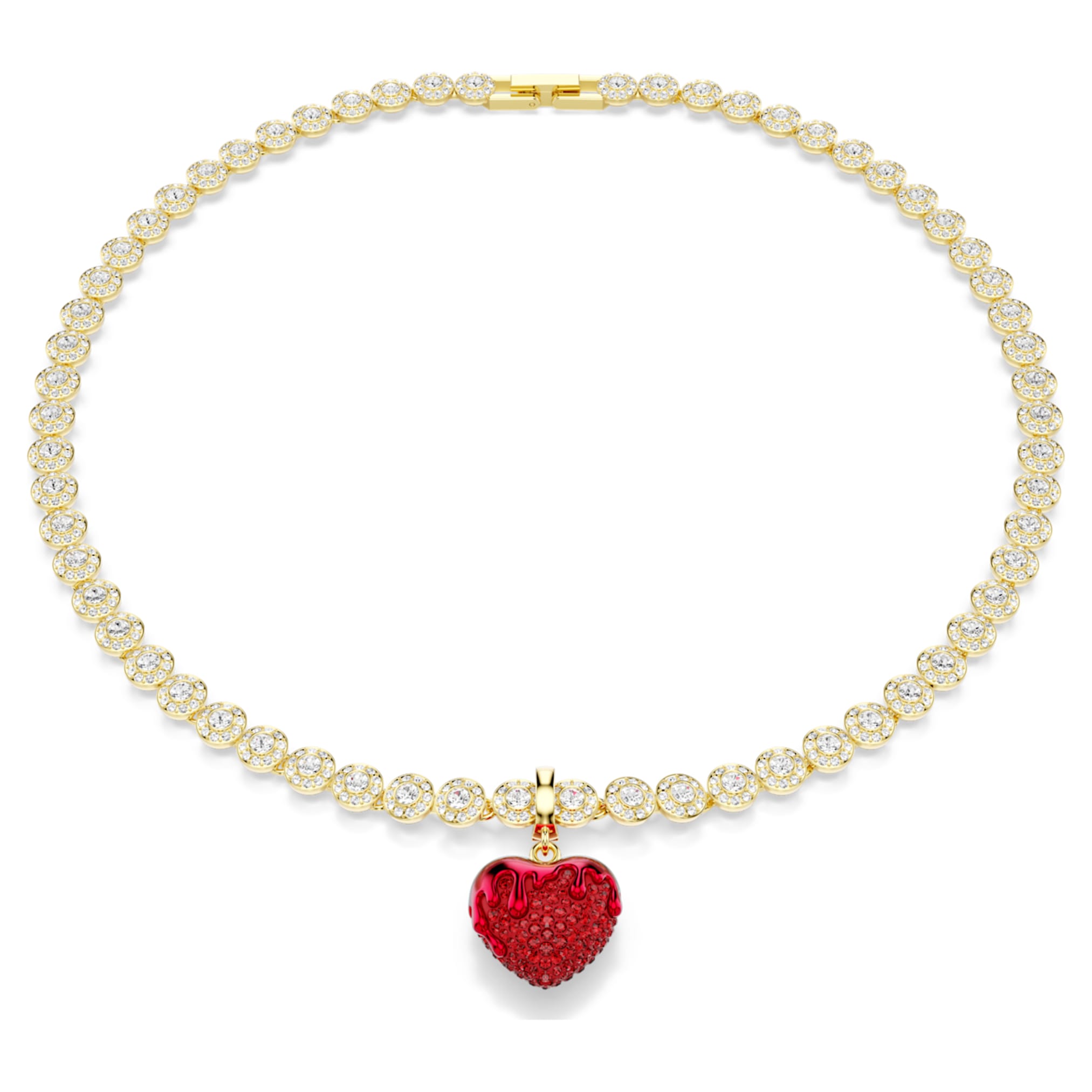 Swarovski Idyllia charm Round cut, Heart, Red, 18K gold finish