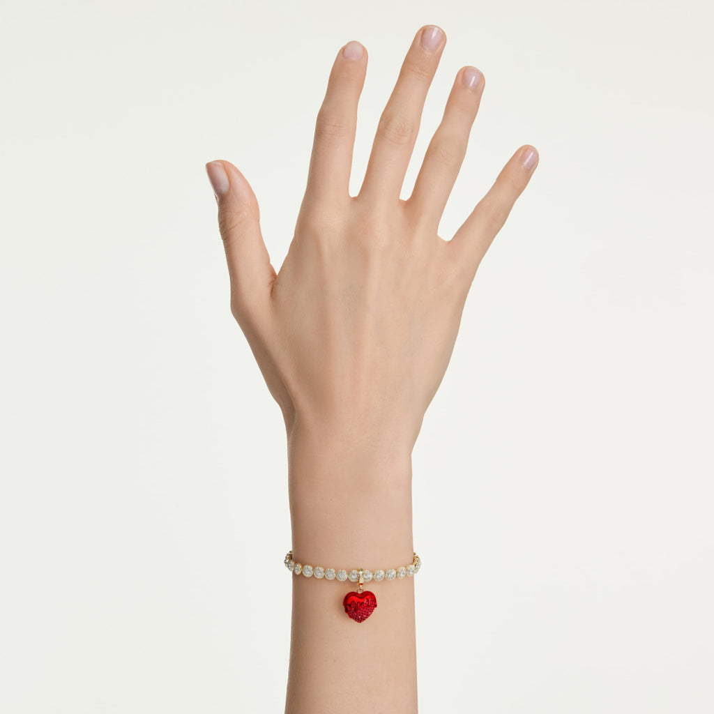 Swarovski Idyllia charm Round cut, Heart, Red, 18K gold finish