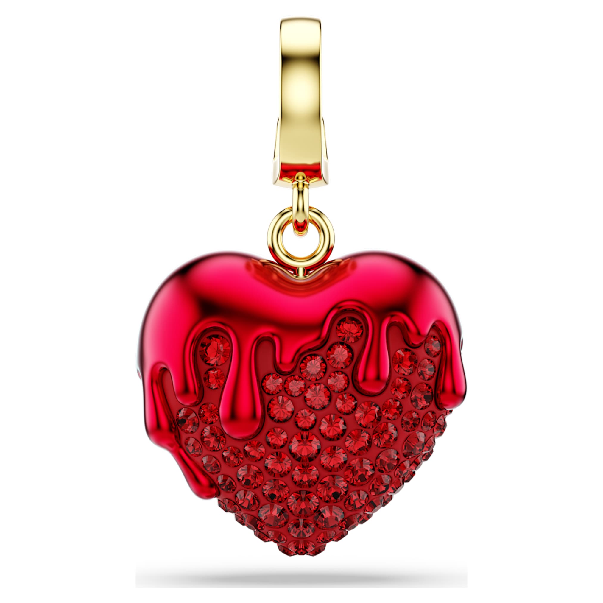 Swarovski Idyllia charm Round cut, Heart, Red, 18K gold finish