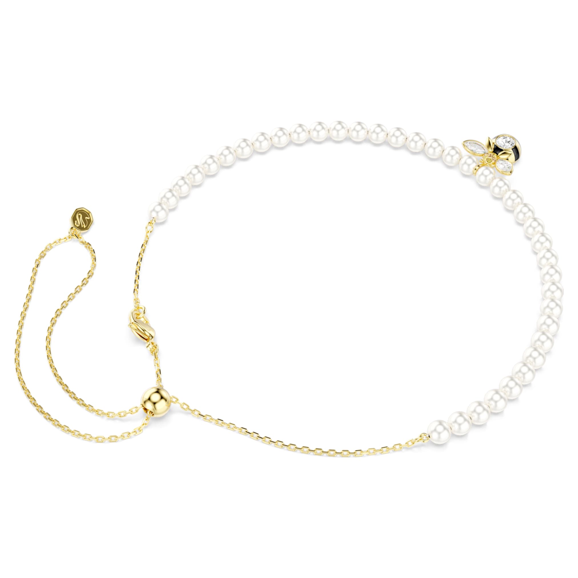 Swarovski Idyllia choker Crystal pearl, Mixed cuts, Bee, White, 18K gold finish