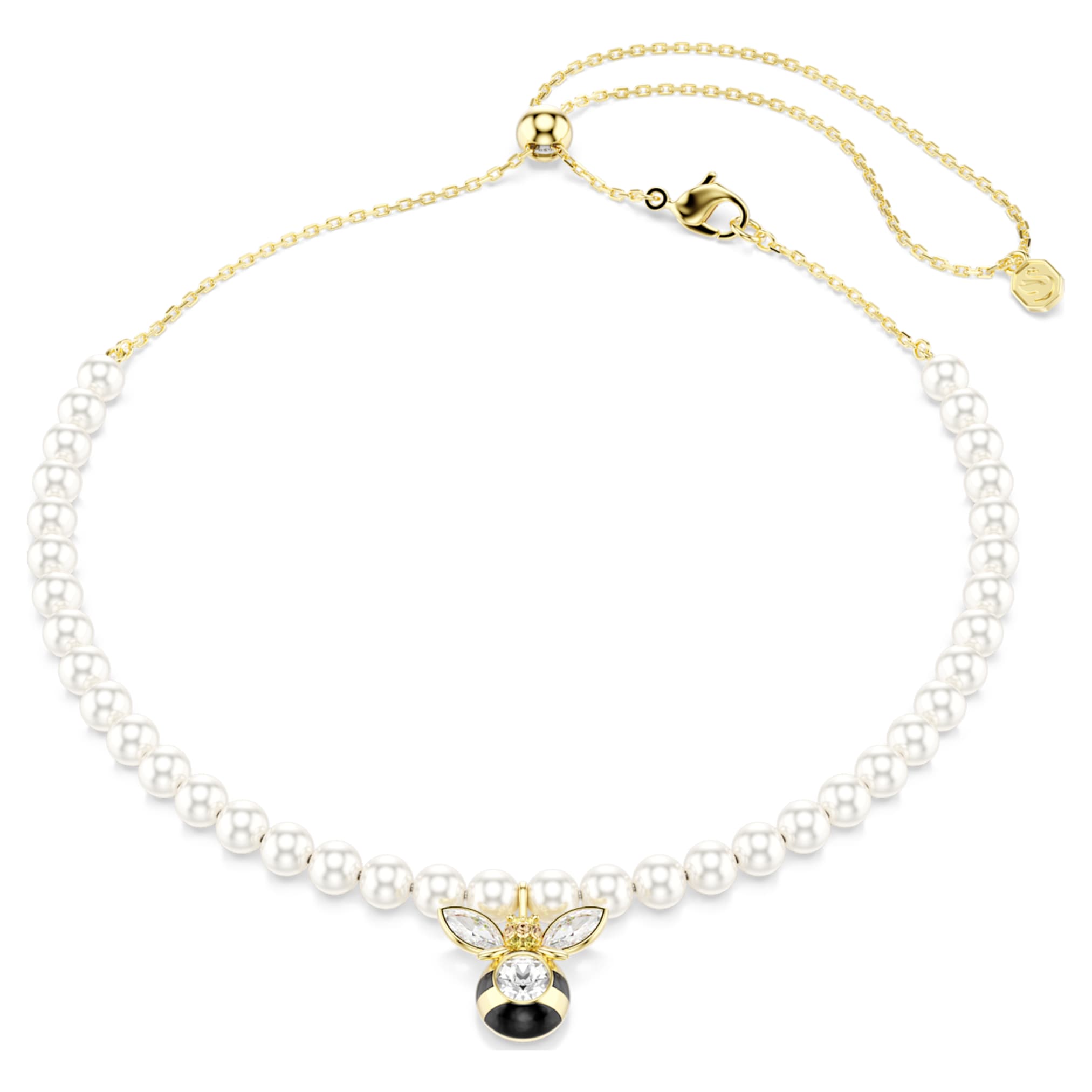 Swarovski Idyllia choker Crystal pearl, Mixed cuts, Bee, White, 18K gold finish