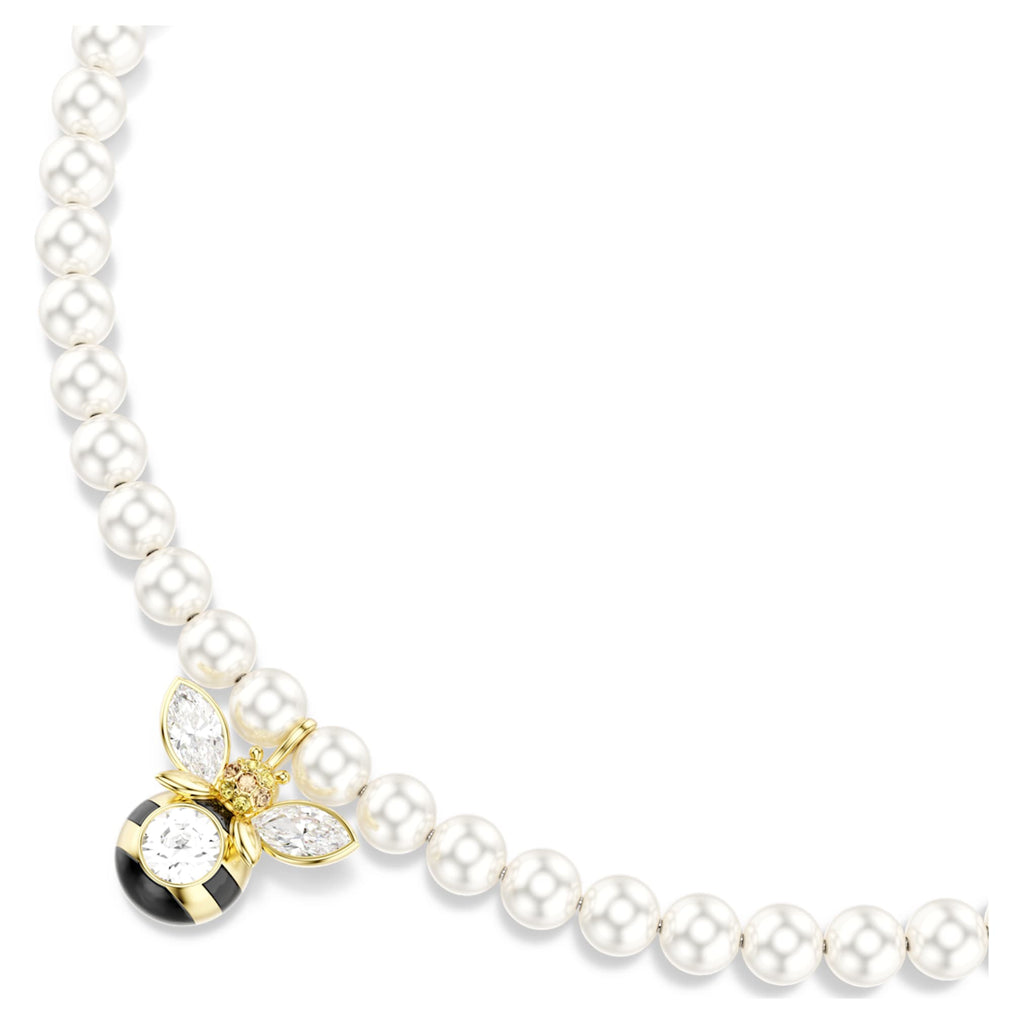 Swarovski Idyllia choker Crystal pearl, Mixed cuts, Bee, White, 18K gold finish