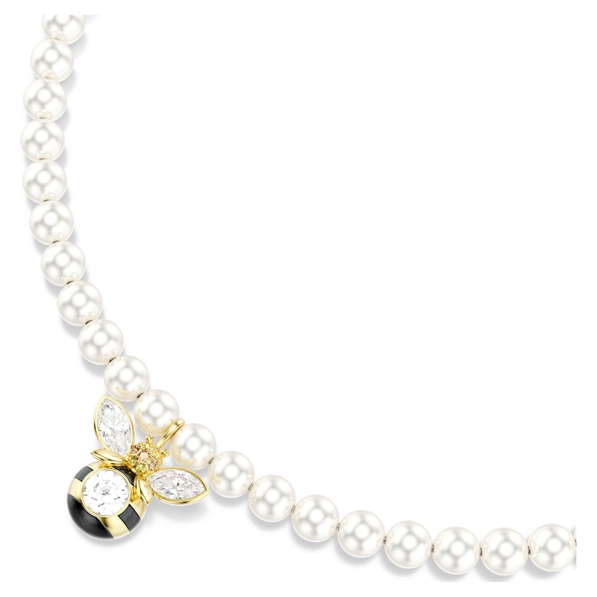 Swarovski Idyllia choker Crystal pearl, Mixed cuts, Bee, White, 18K gold finish