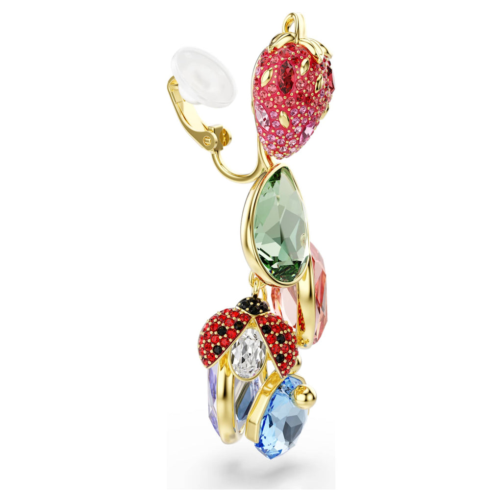 Swarovski Idyllia clip earrings Mixed cuts, Fruit, Ladybug, Multicolored, 18K gold finish