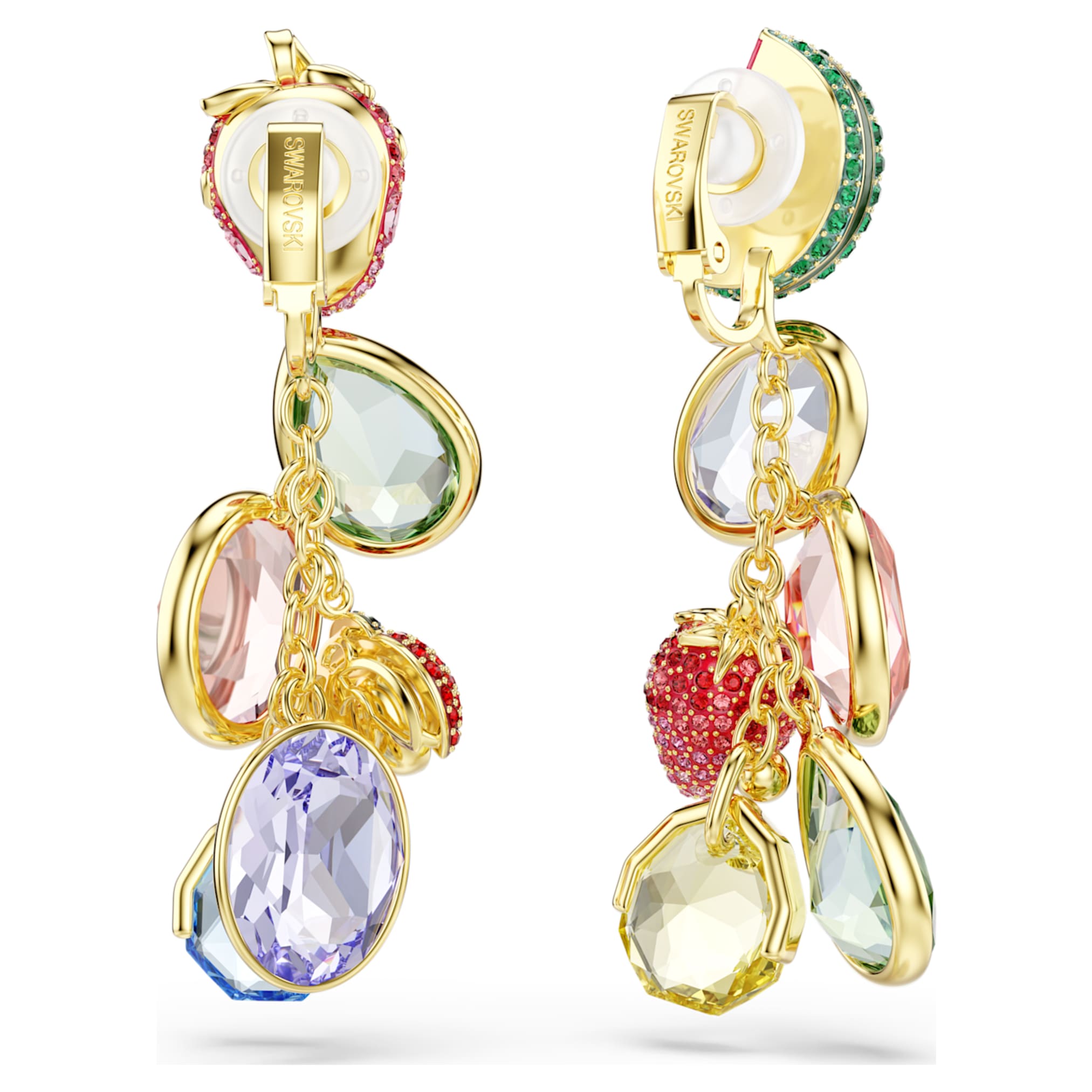 Swarovski Idyllia clip earrings Mixed cuts, Fruit, Ladybug, Multicolored, 18K gold finish