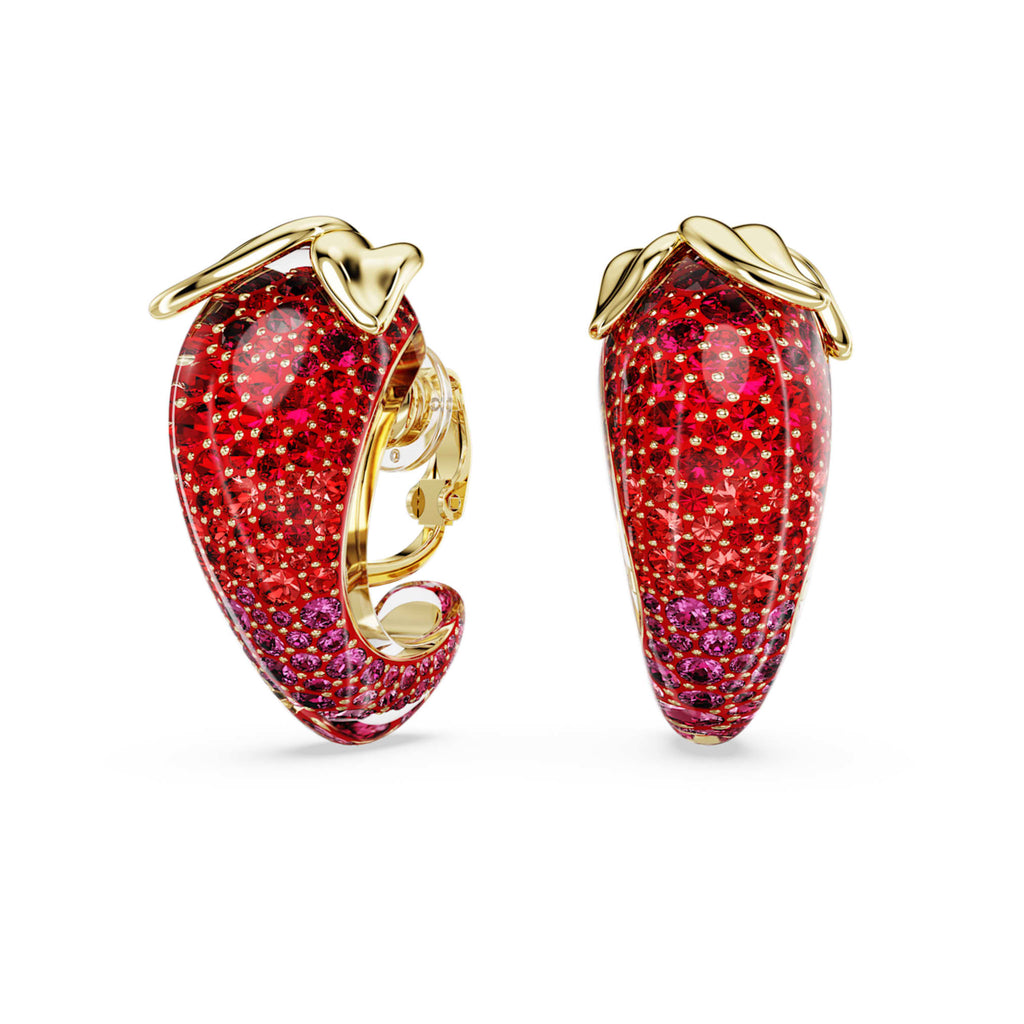 Swarovski Idyllia clip earrings Red, 18K gold finish