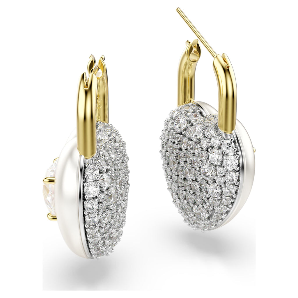 Swarovski Idyllia drop earrings Mixed cuts, Heart, White, 18K gold finish