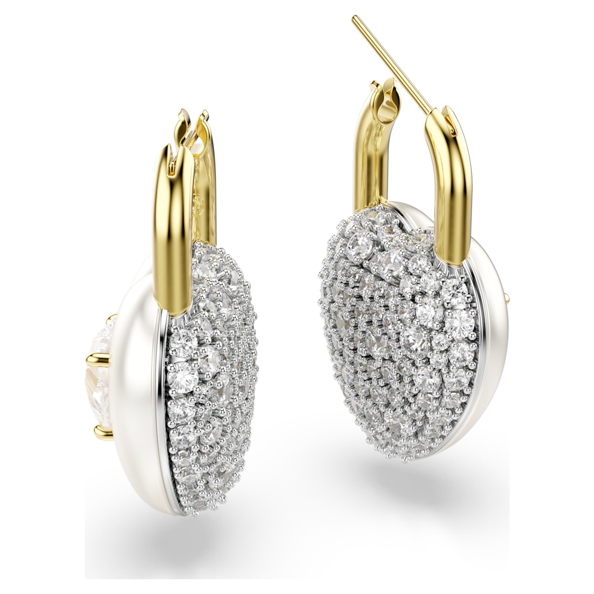 Swarovski Idyllia drop earrings Mixed cuts, Heart, White, 18K gold finish