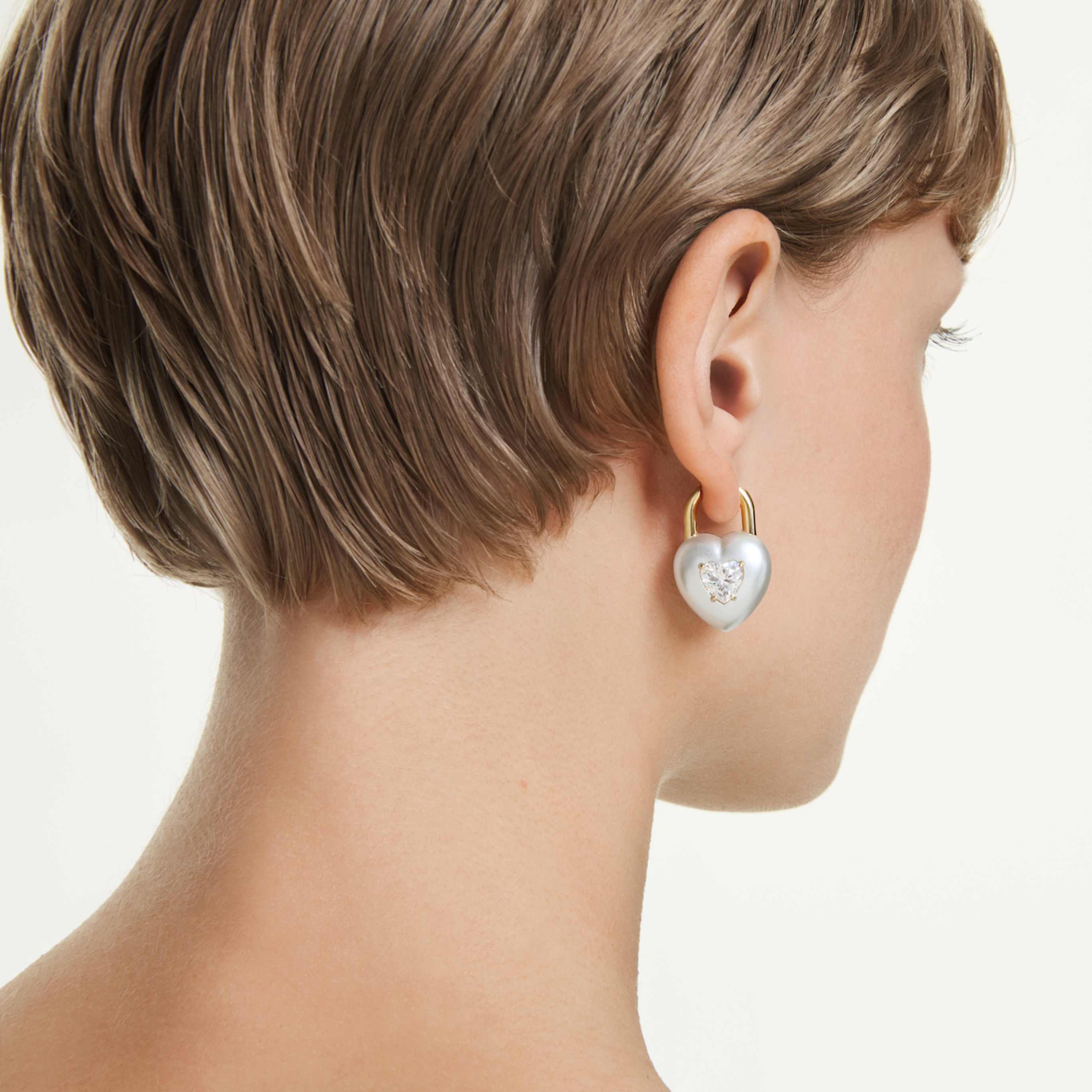 Swarovski Idyllia drop earrings Mixed cuts, Heart, White, 18K gold finish