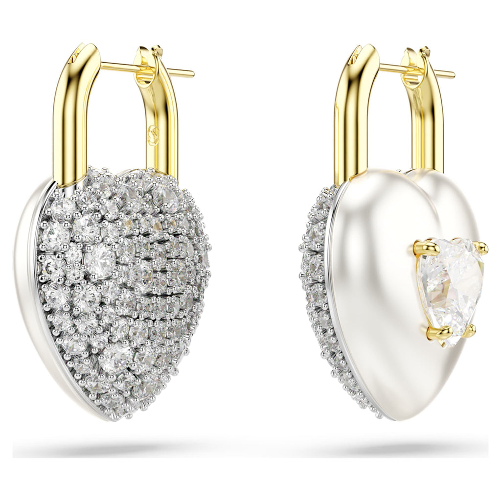 Swarovski Idyllia drop earrings Mixed cuts, Heart, White, 18K gold finish