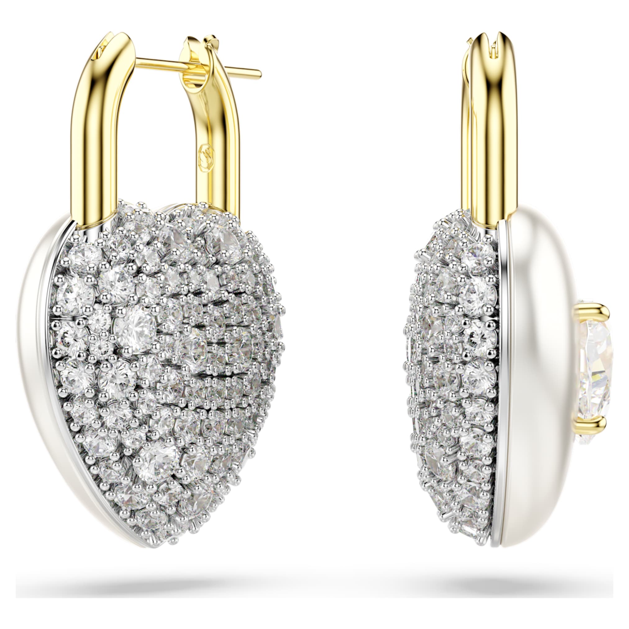 Swarovski Idyllia drop earrings Mixed cuts, Heart, White, 18K gold finish