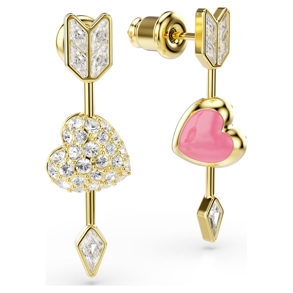 Swarovski Idyllia drop earrings Mixed cuts, Heart with arrow, White, 18K gold finish