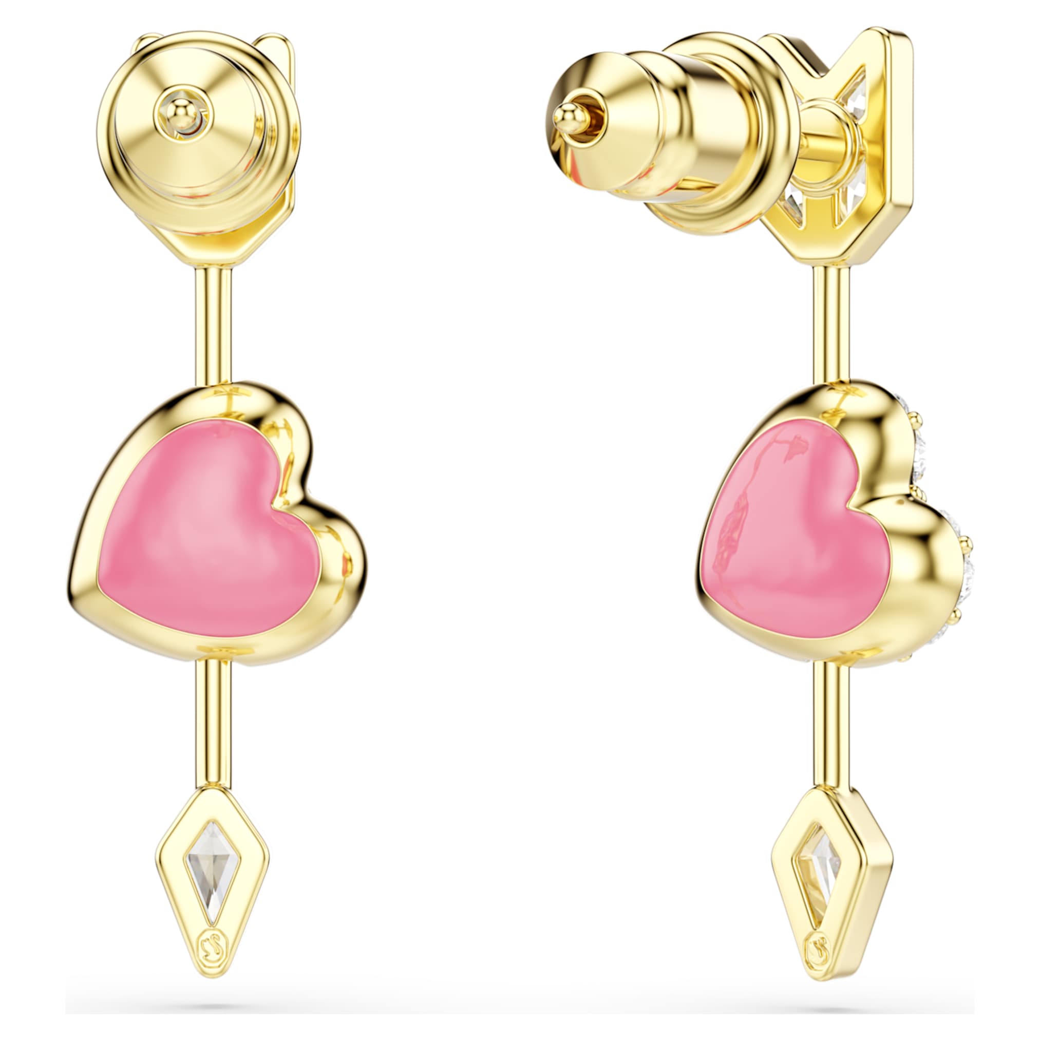 Swarovski Idyllia drop earrings Mixed cuts, Heart with arrow, White, 18K gold finish