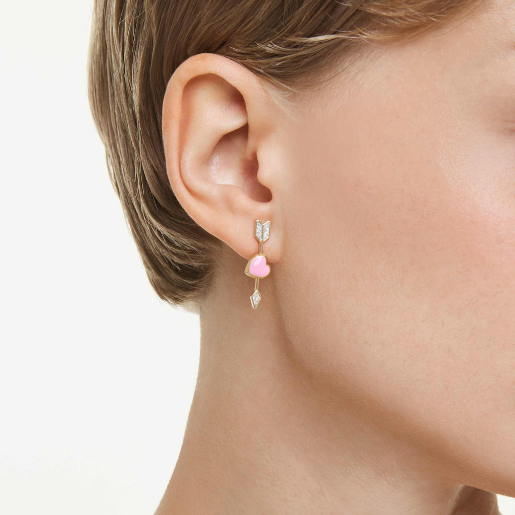 Swarovski Idyllia drop earrings Mixed cuts, Heart with arrow, White, 18K gold finish