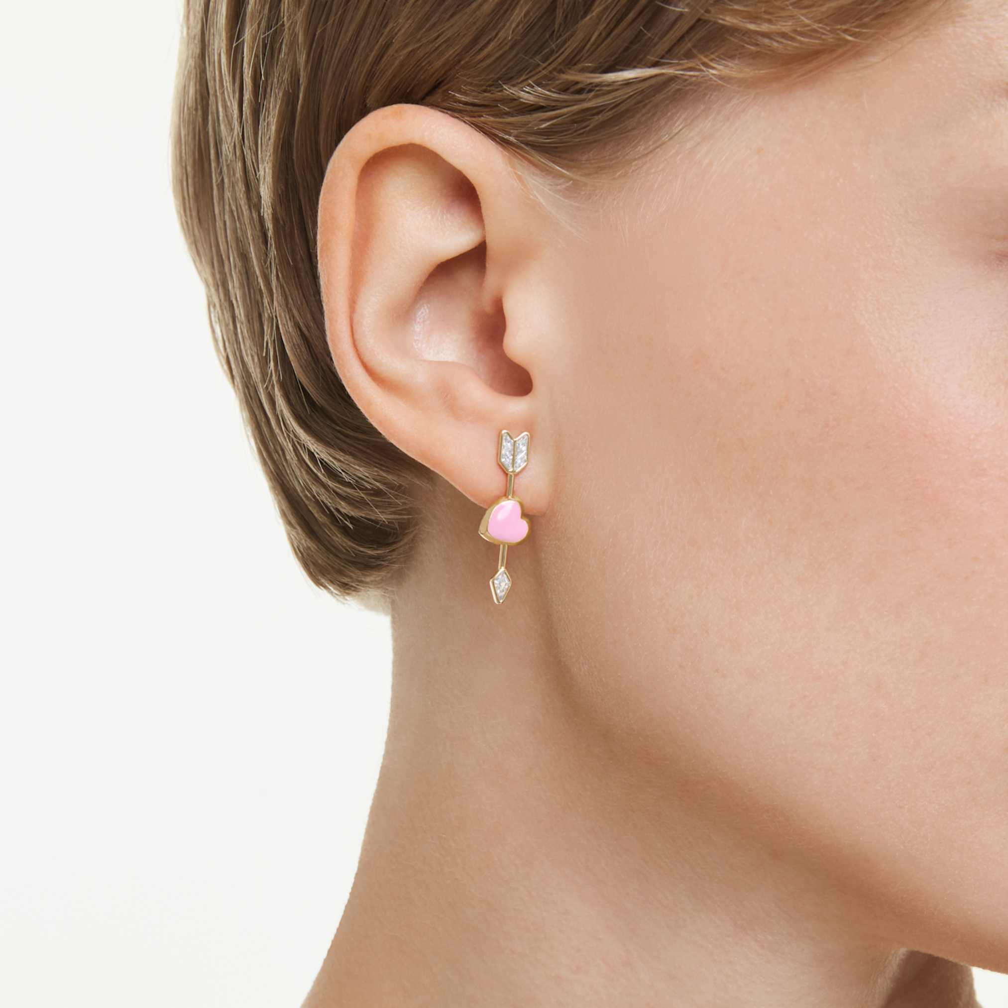 Swarovski Idyllia drop earrings Mixed cuts, Heart with arrow, White, 18K gold finish