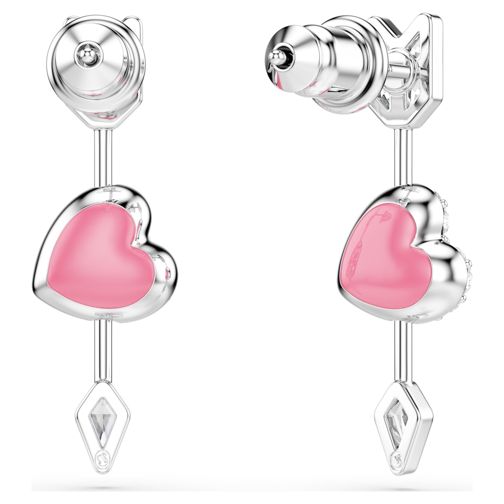 Swarovski Idyllia drop earrings Mixed cuts, Heart with arrow, White, Rhodium plated