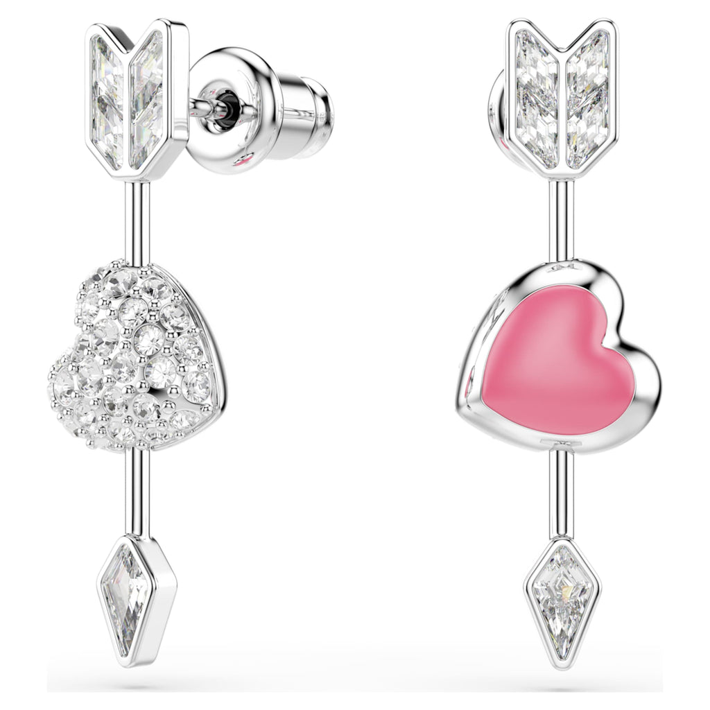 Swarovski Idyllia drop earrings Mixed cuts, Heart with arrow, White, Rhodium plated