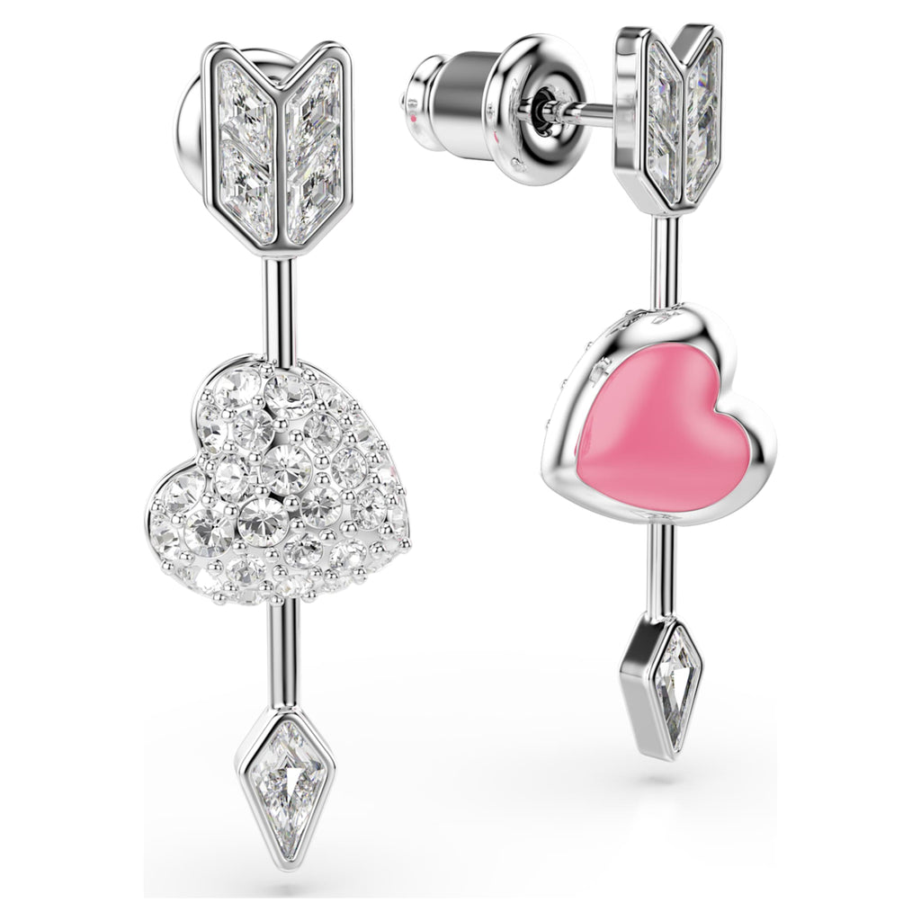Swarovski Idyllia drop earrings Mixed cuts, Heart with arrow, White, Rhodium plated