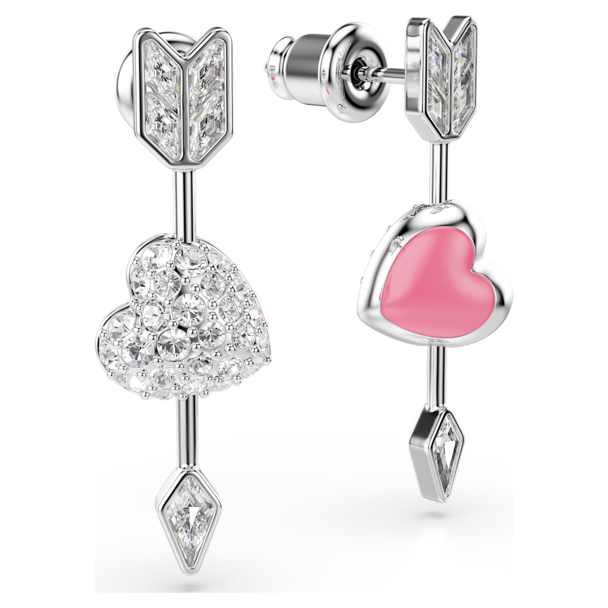 Swarovski Idyllia drop earrings Mixed cuts, Heart with arrow, White, Rhodium plated