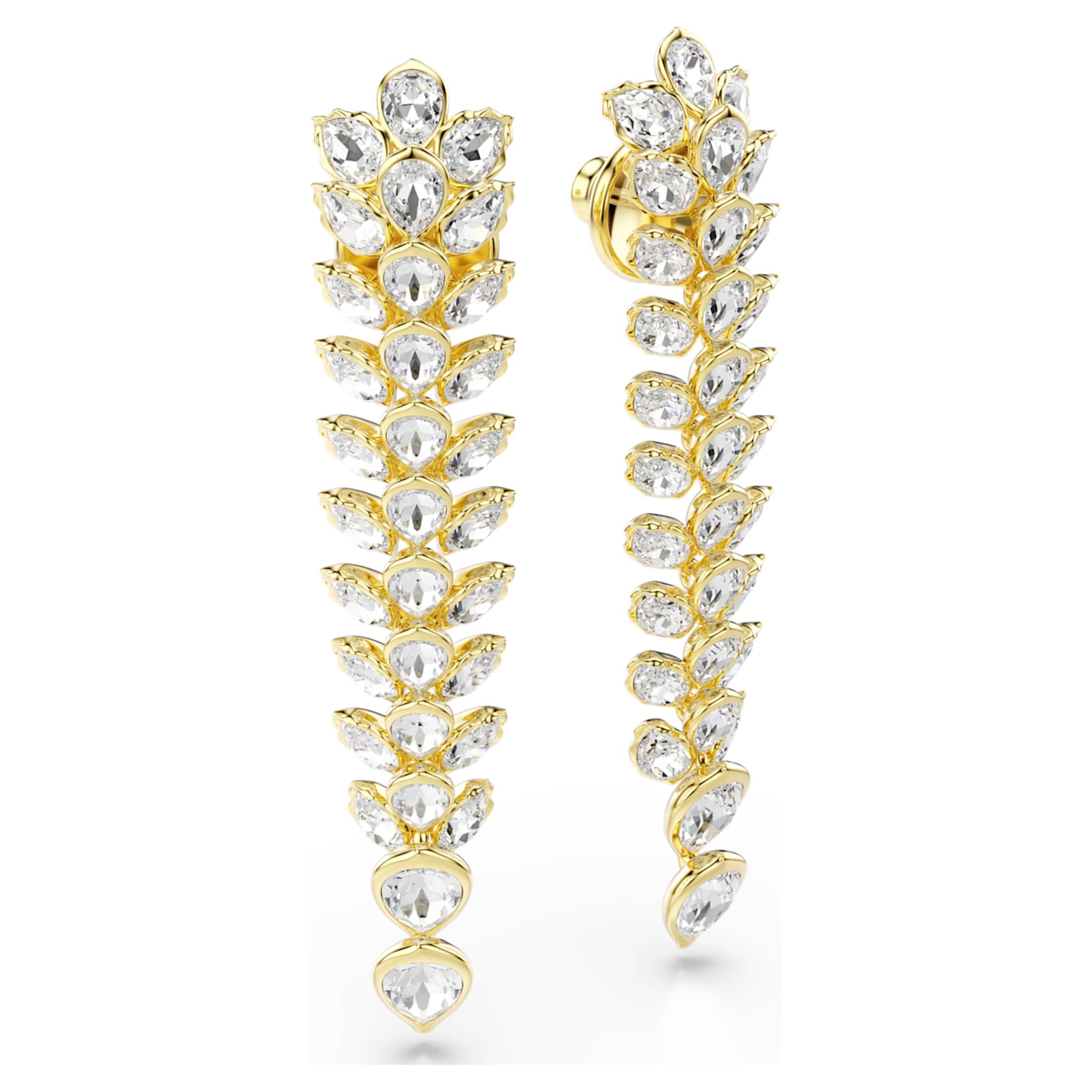 Swarovski Idyllia drop earrings Mixed cuts, Long, White, 18K gold finish