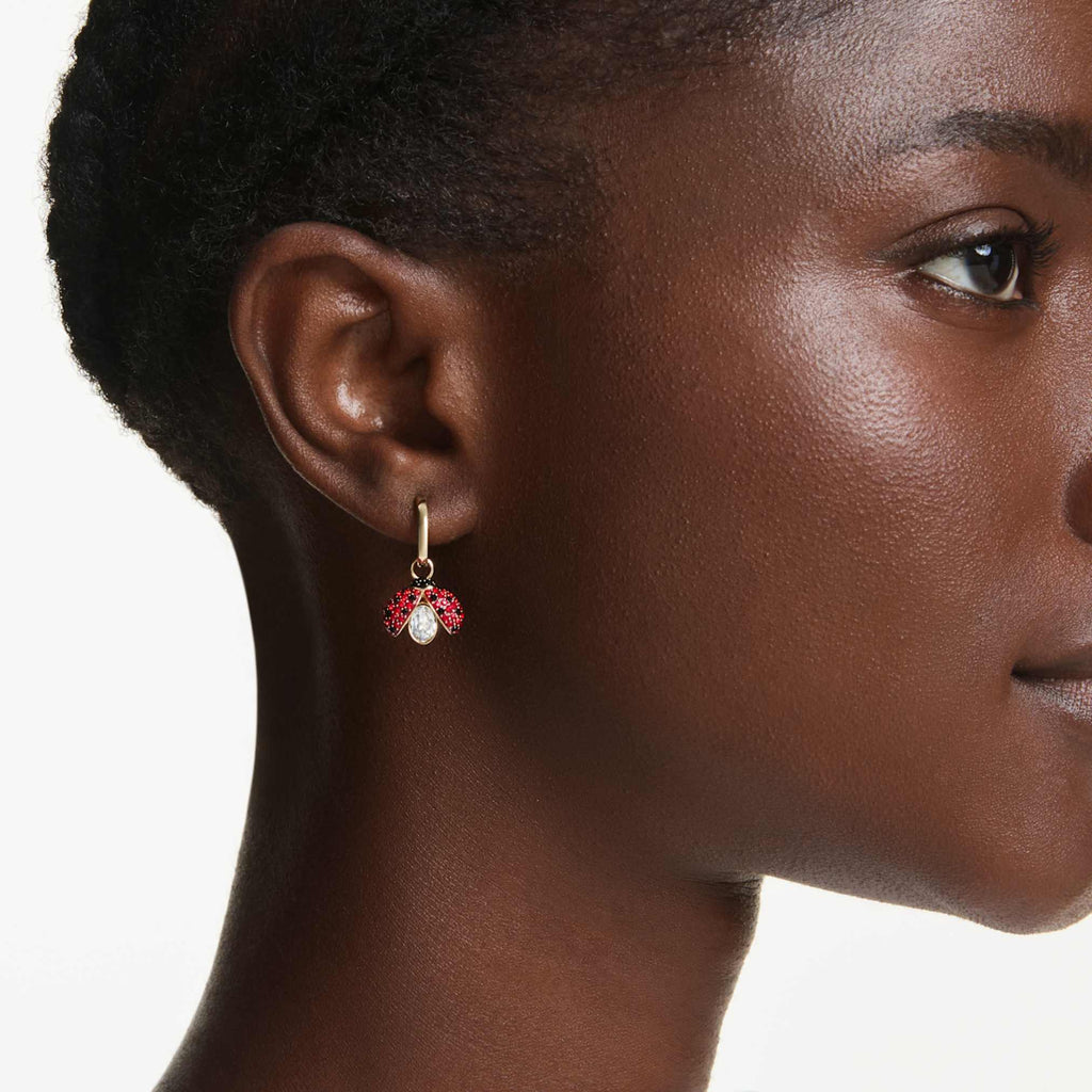 Swarovski Idyllia drop earrings Set (3), Ladybug, Clover, Strawberry, Multicolored, 18K gold finish