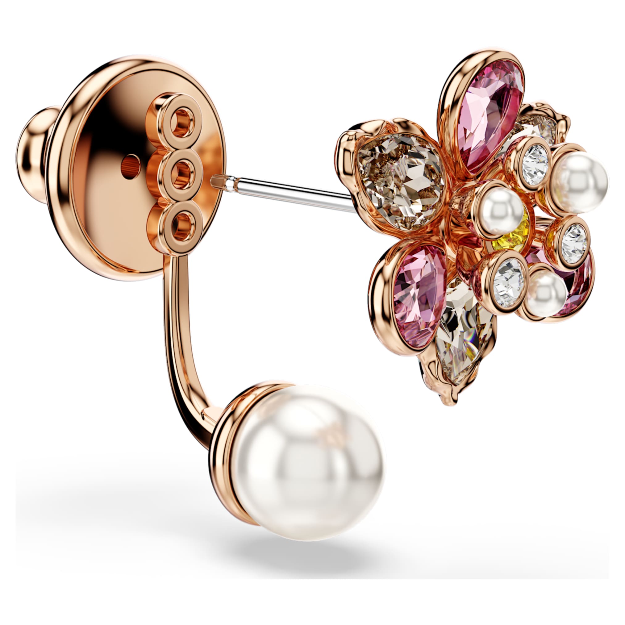 Swarovski Idyllia earring jackets Crystal pearl, Mixed cuts, Flower, Multicolored, 18K rose gold finish