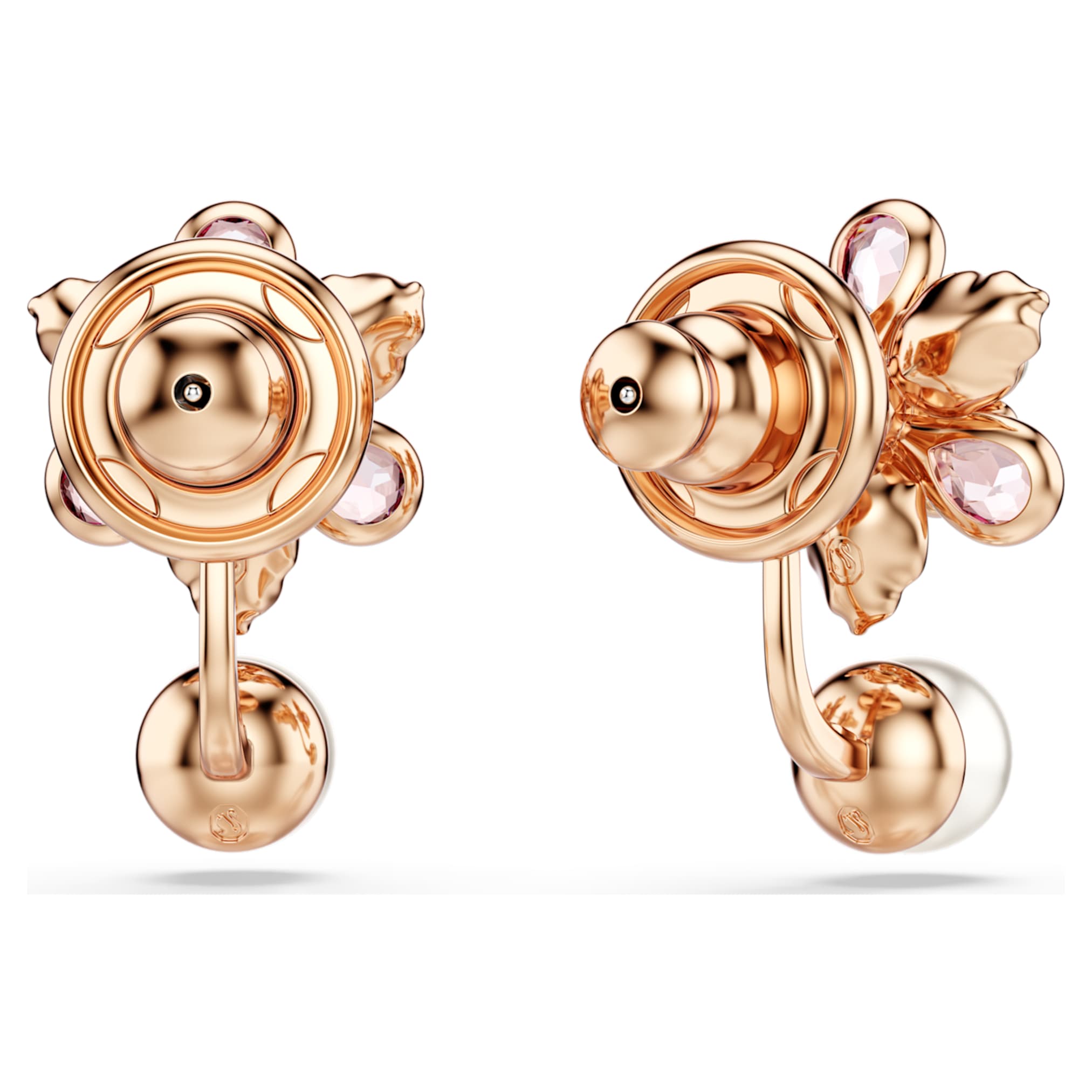 Swarovski Idyllia earring jackets Crystal pearl, Mixed cuts, Flower, Multicolored, 18K rose gold finish