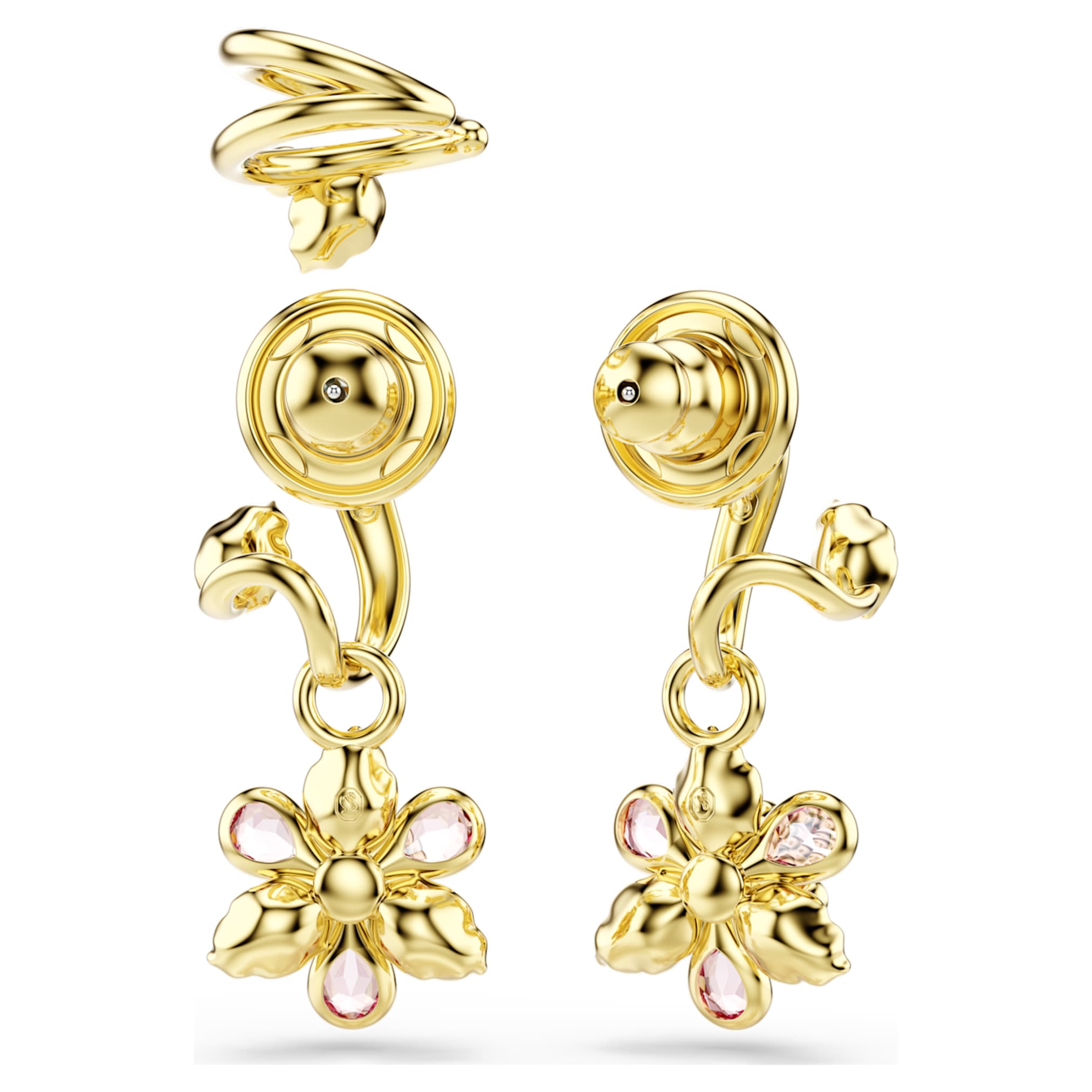 Swarovski Idyllia earrings Set (3), Mixed cuts, Flower, Multicolored, 18K gold finish